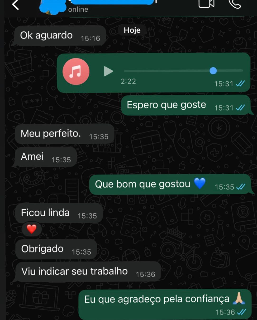 Print de conversa no WhatsApp de um cliente do Clube da Música