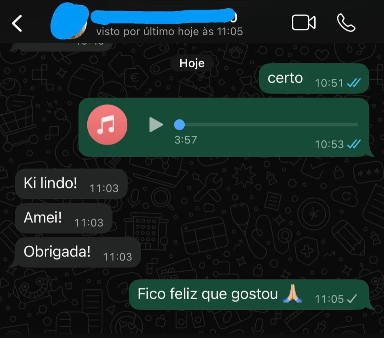 Print de conversa no WhatsApp de um cliente do Clube da Música