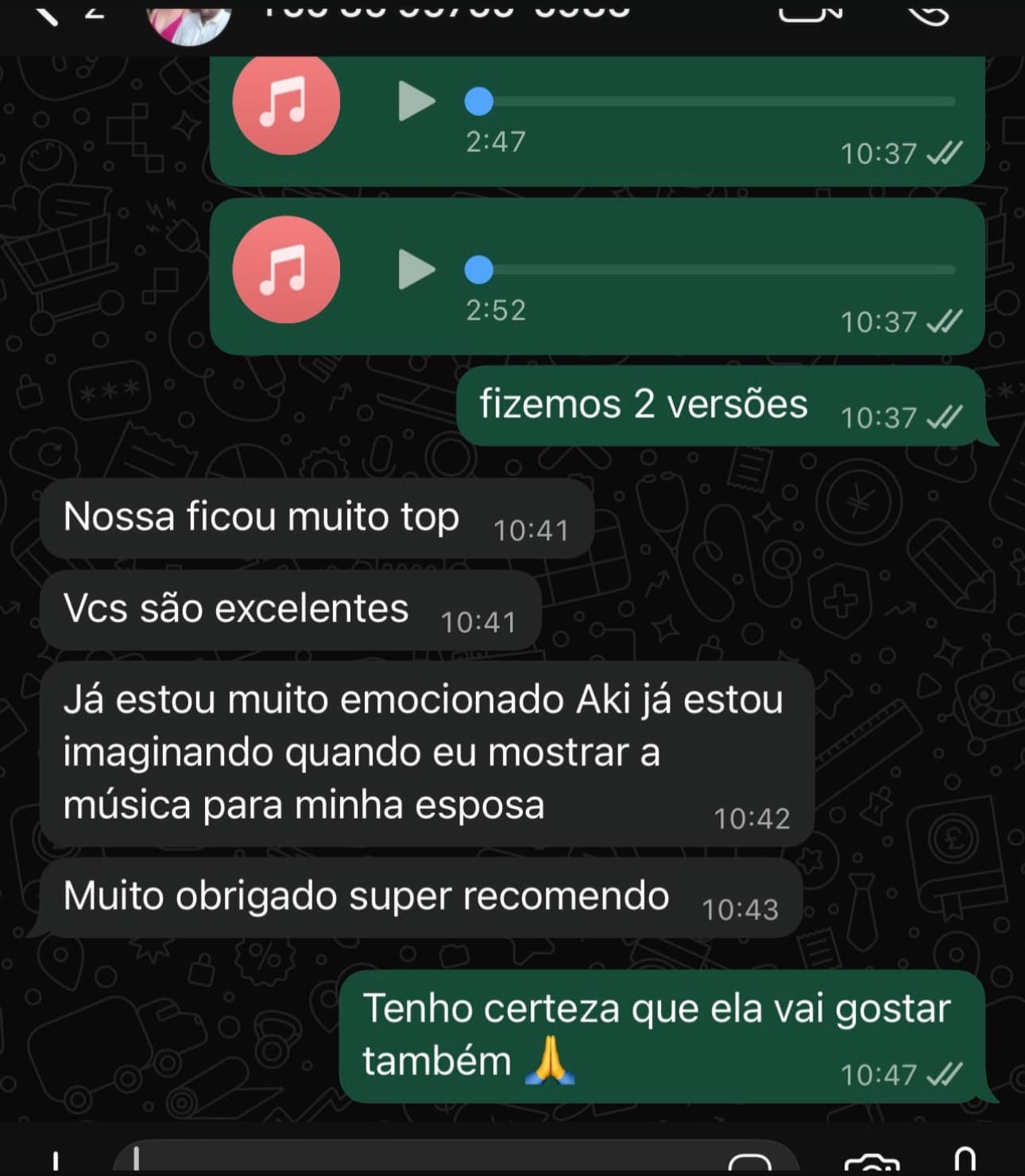 Mensagem de cliente no WhatsApp
